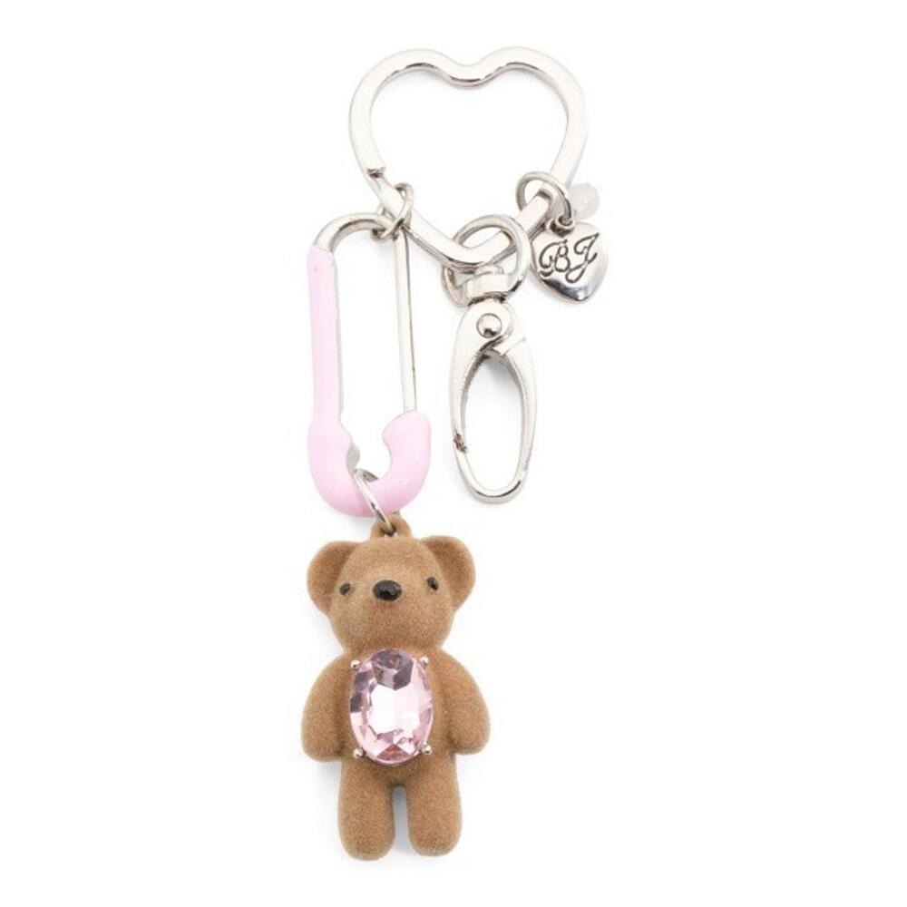 NEW Betsey Johnson Pink Teddy Bear Keychain Bag Charm w/‎ Crystal & Safety Pin